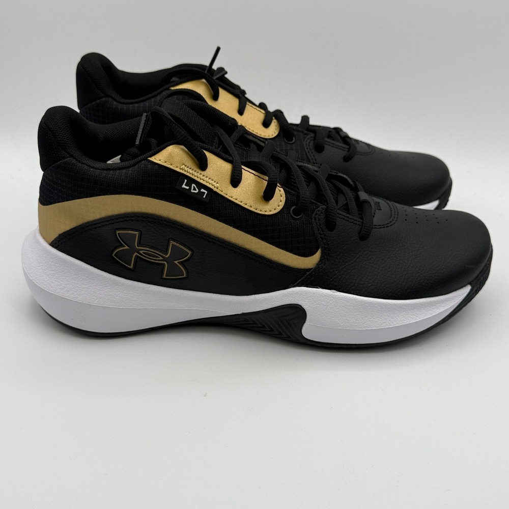 Under Armour UA Lockdown 7 Shoes Men Size 9.5 Black Gold Basketball 3028512-001